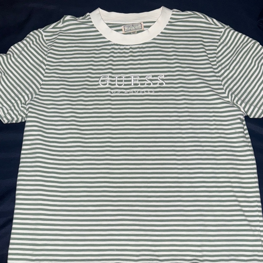 Guess Green and White Striped Short Sleeve Tee